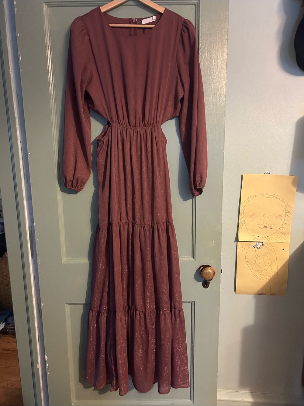 Lush Dusty Mauve Long-Sleeve Tiered Maxi Dress
